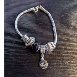 Baltimore Ravens Silver Tone Five Charm Snake Chain Bracelet